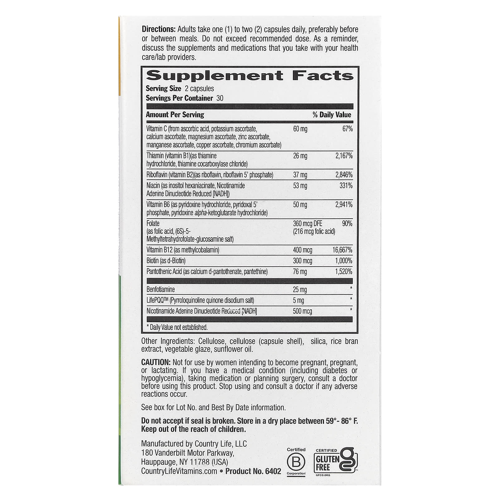 Комплекс витаминов B Country Life Coenzyme B-Complex, оттенок Advanced, 60 растительных капсул — фото 3