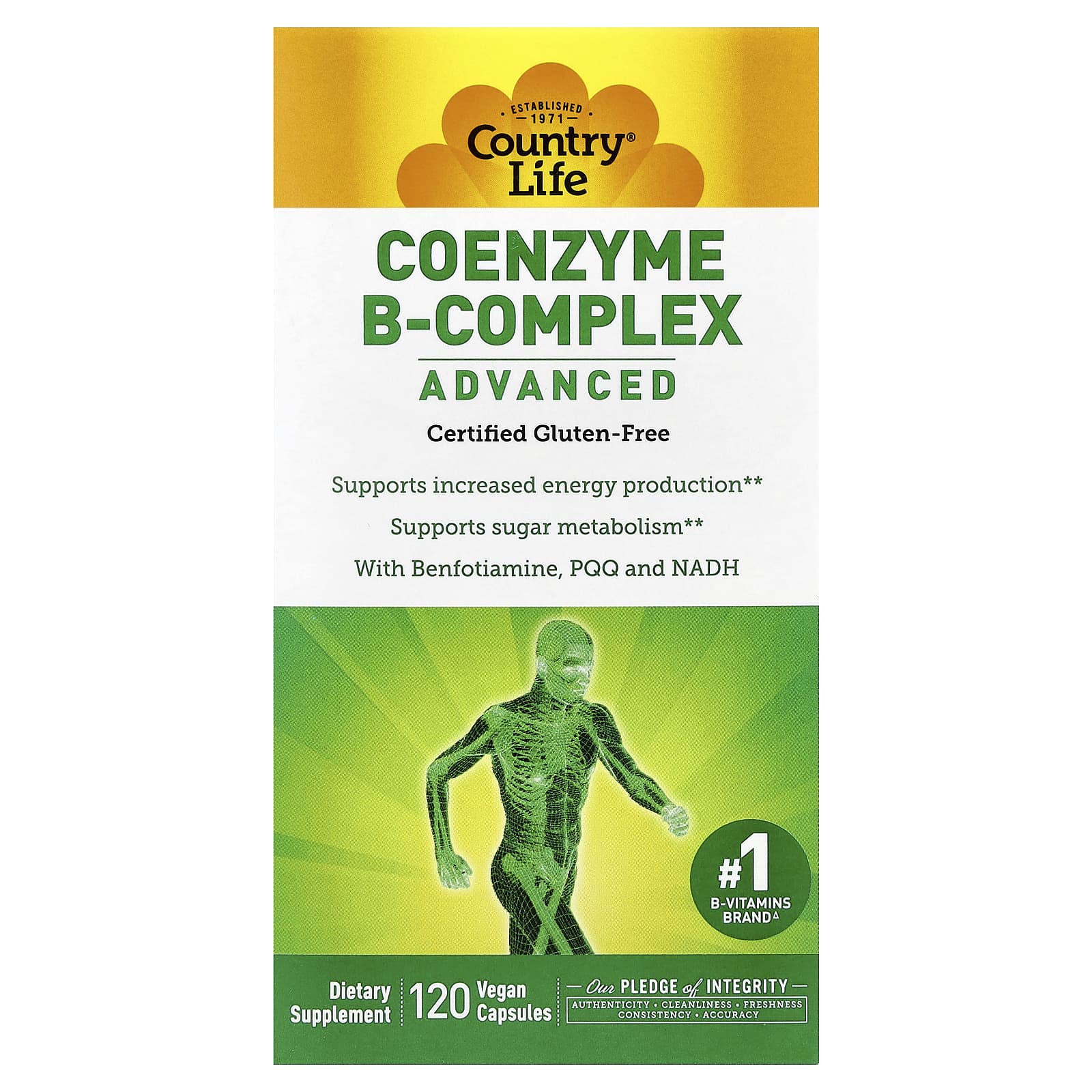 Комплекс витаминов B Country Life Coenzyme B-Complex, оттенок Advanced, 120 растительных капсул — фото 2