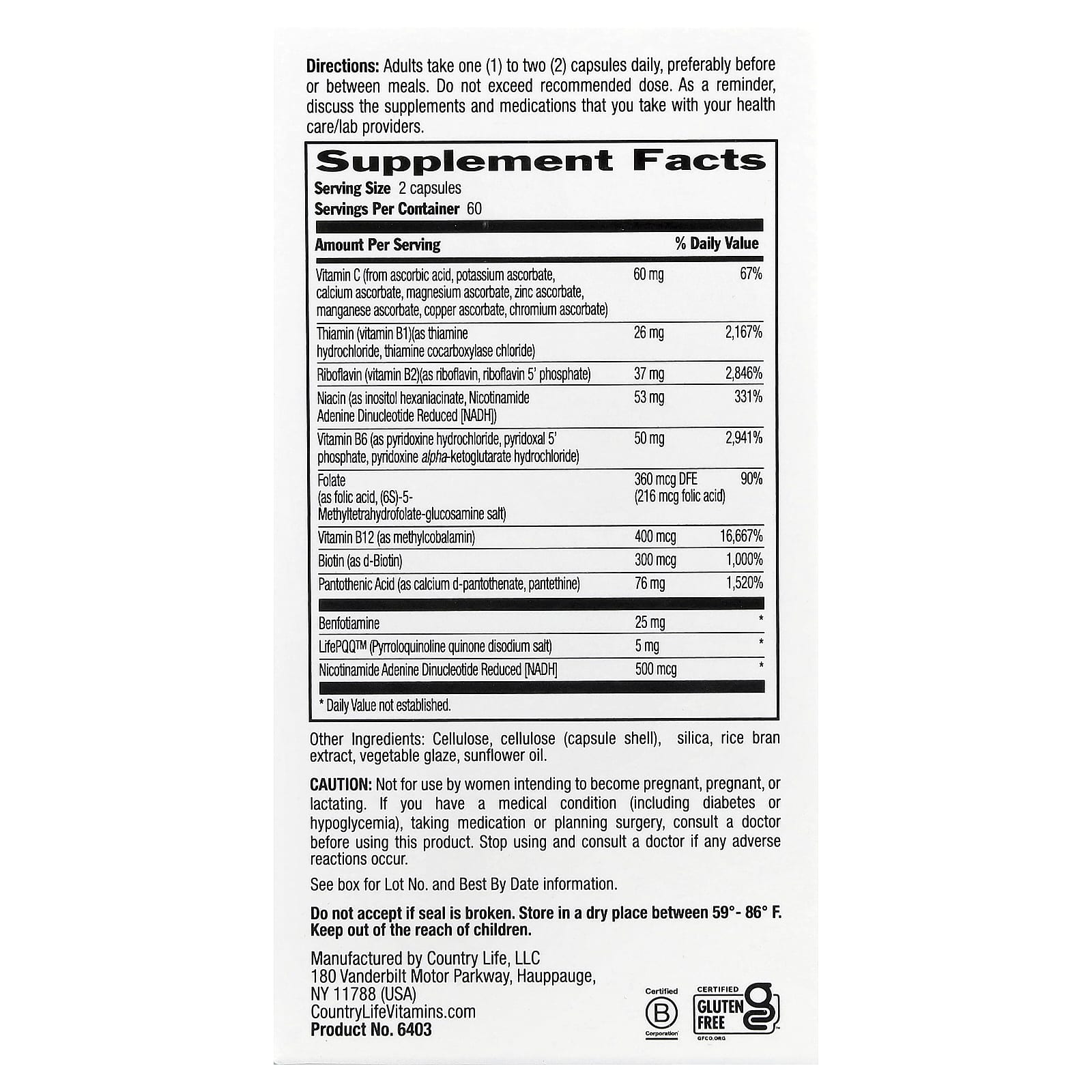Комплекс витаминов B Country Life Coenzyme B-Complex, оттенок Advanced, 120 растительных капсул — фото 3