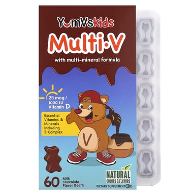 Шоколад YumVs Multi V with Multi-Mineral Formula Milk, 60 Bears