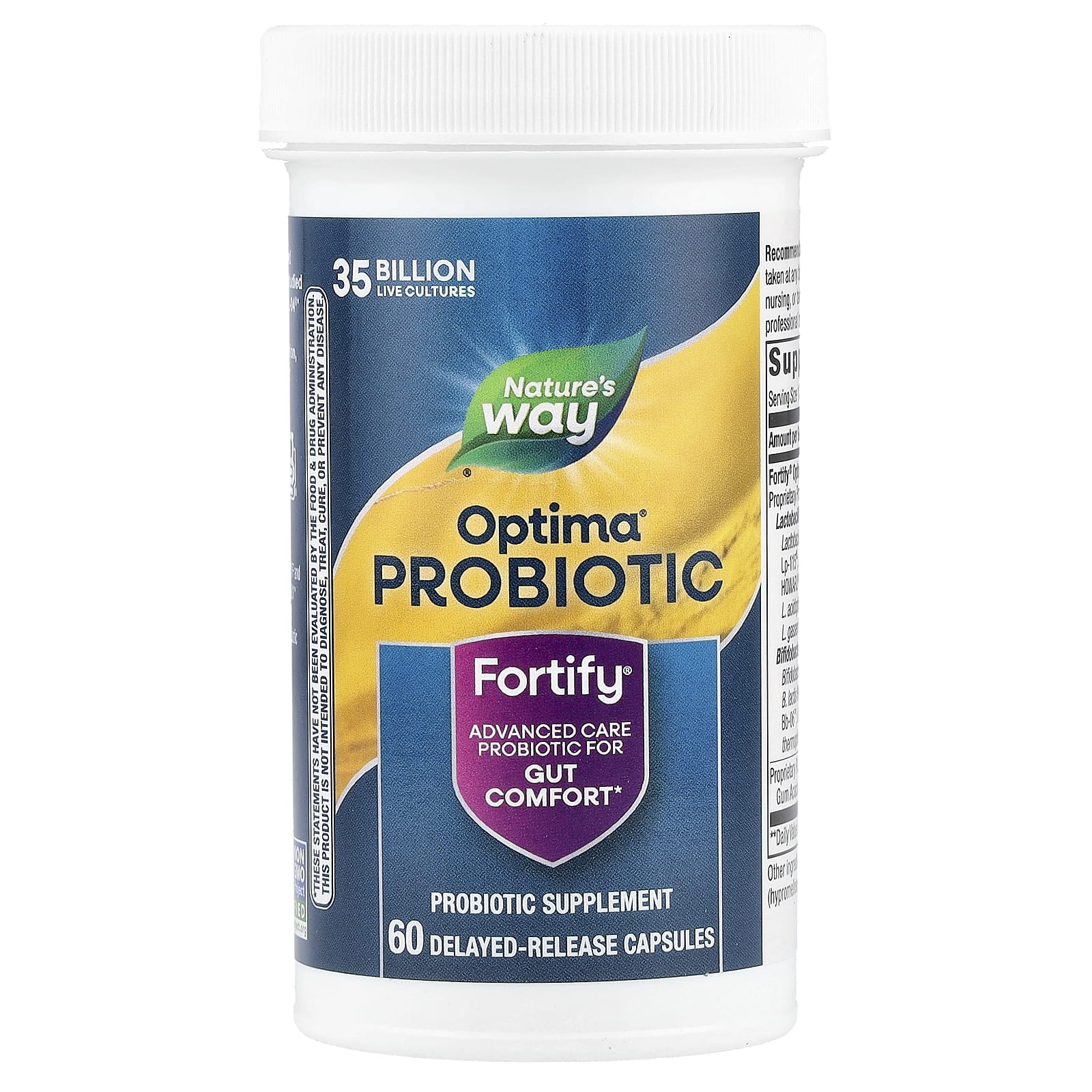 Пробиотик Nature's Way Optima® Fortify® Gut Comfort 60 Delayed-Release Capsules, оттенок 35 Billion, капсулы