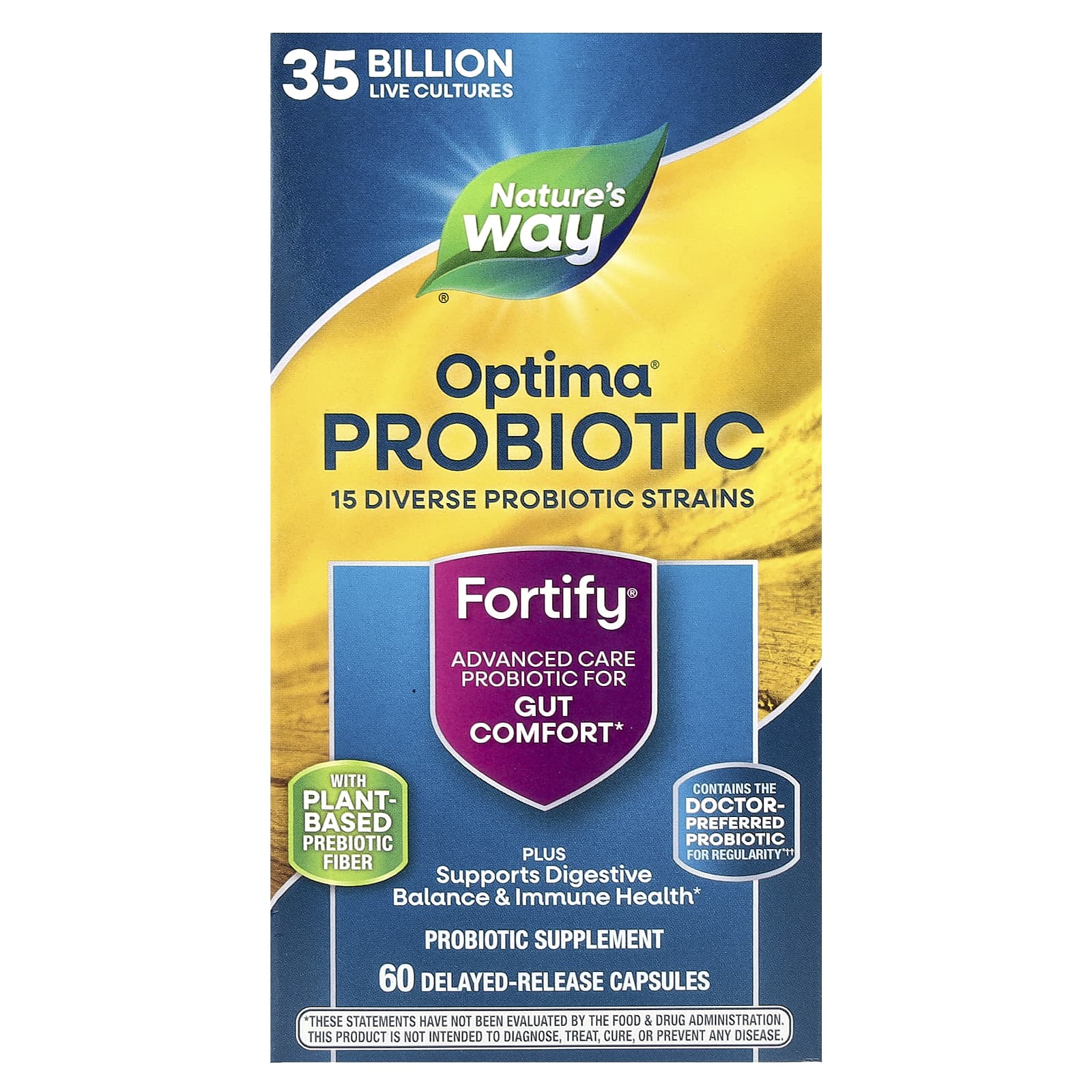 Пробиотик Nature's Way Optima® Fortify® Gut Comfort 60 Delayed-Release Capsules, оттенок 35 Billion, капсулы — фото 2