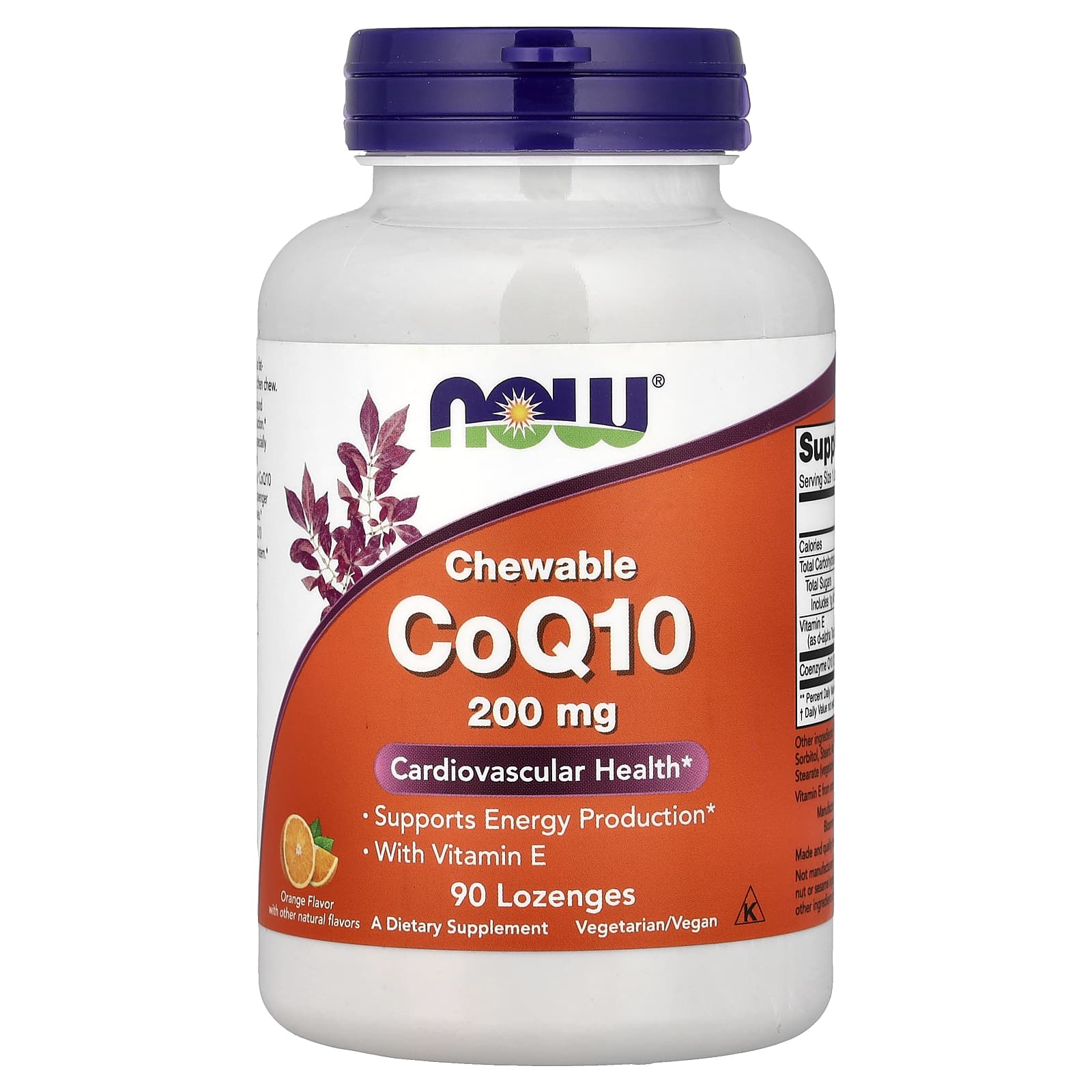 Коэнзим Q10 NOW Foods Chewable With Vitamin E, вкус Orange, 90 пастилок