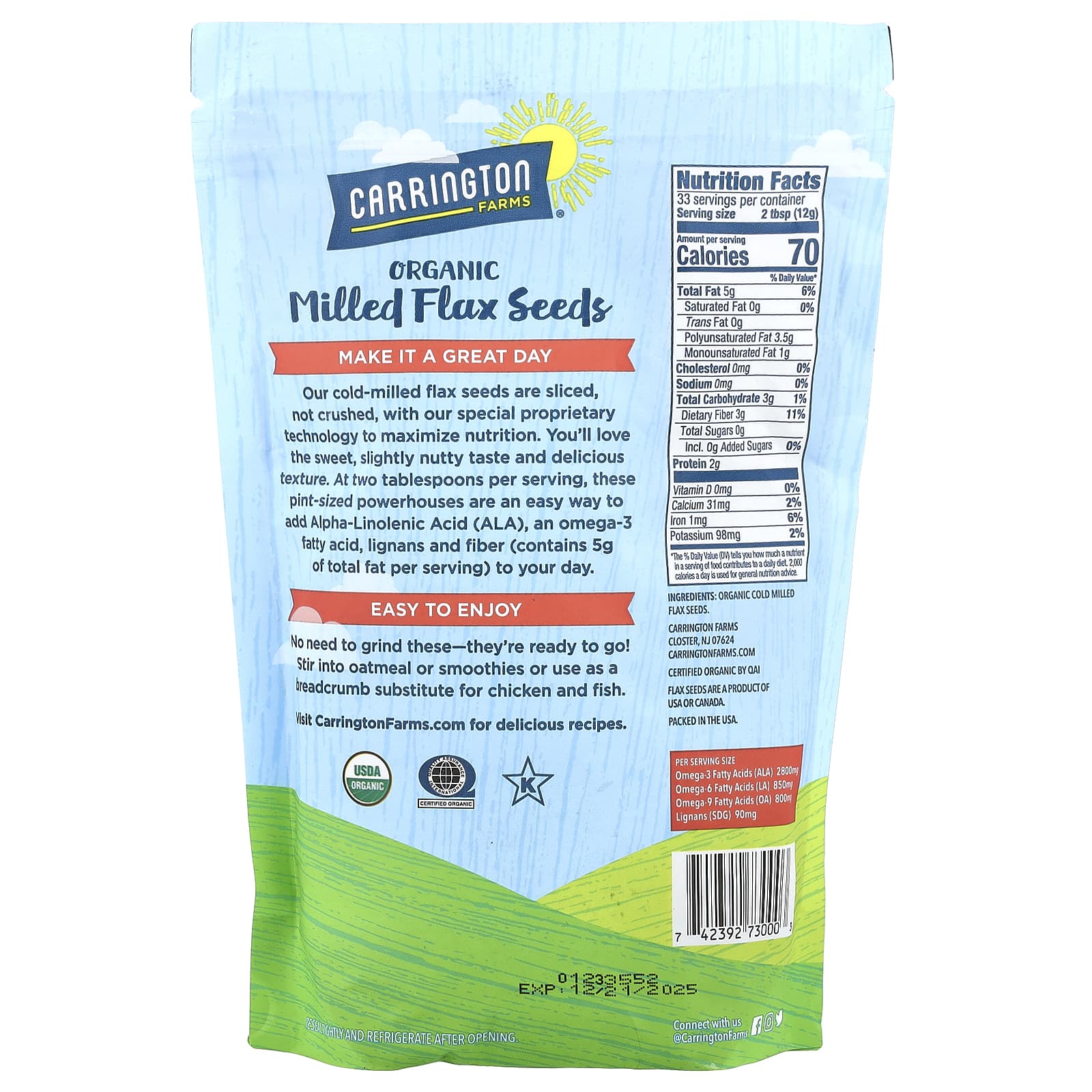 Семена льна Carrington Farms Organic Milled, 397 г — фото 2
