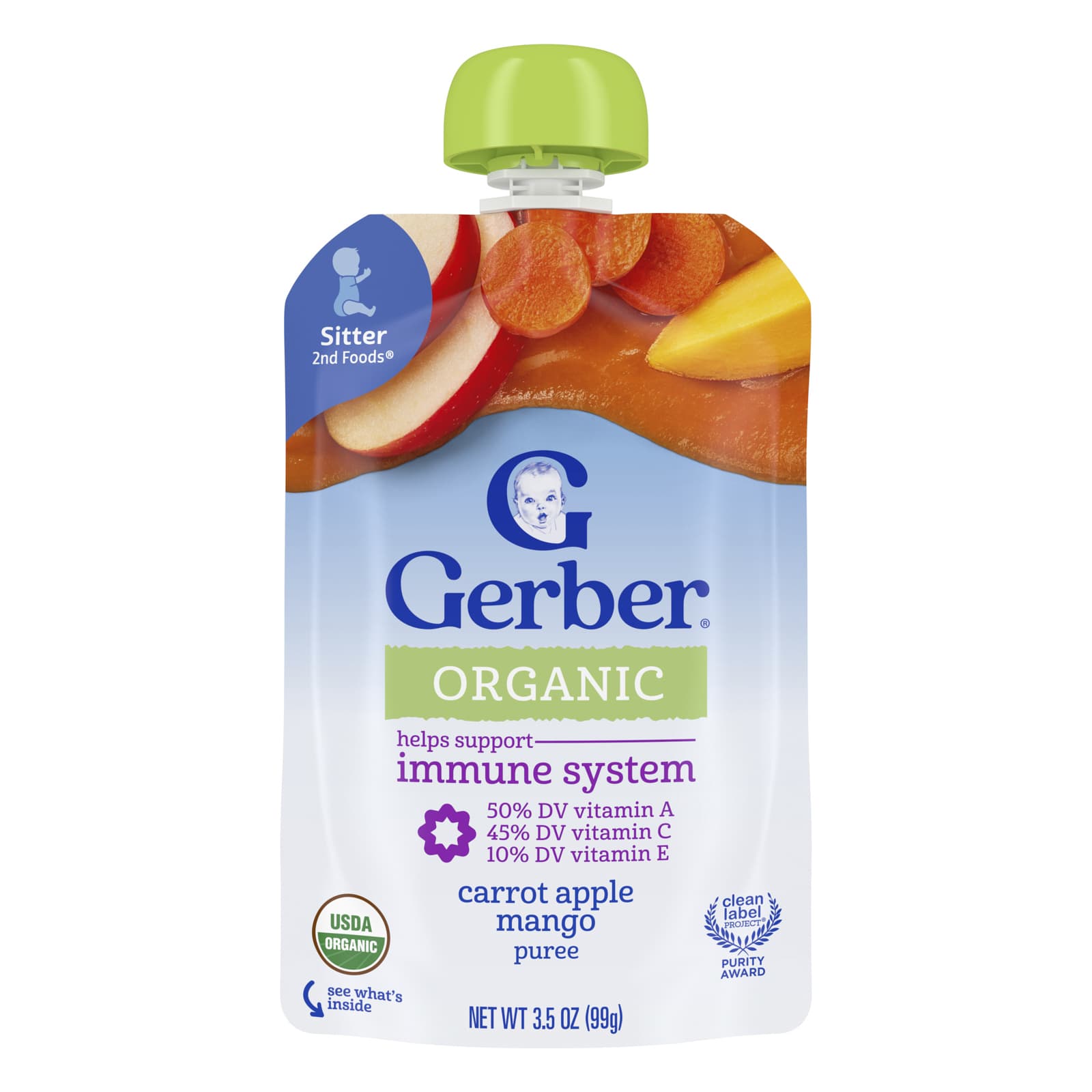 Gerber, Organic Puree, 2nd Foods®, Carrot Apple Mango, 3.5 oz (99 g)