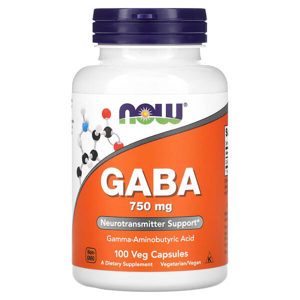 ГАМК NOW Foods, 750 мг, 100 растительных капсул