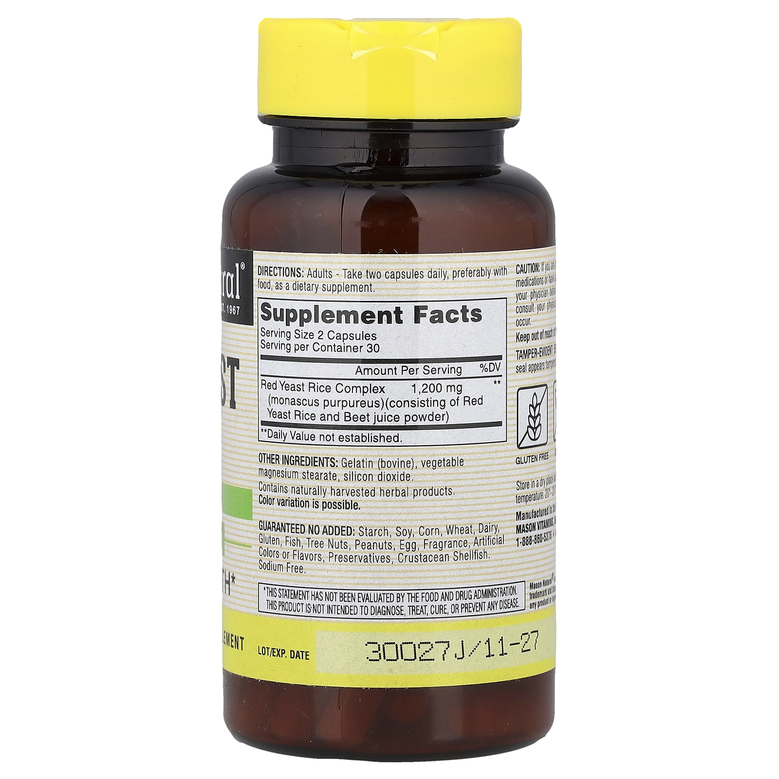 Рис Mason Natural Whole Herb Red Yeast, 600 мг, 60 капсул