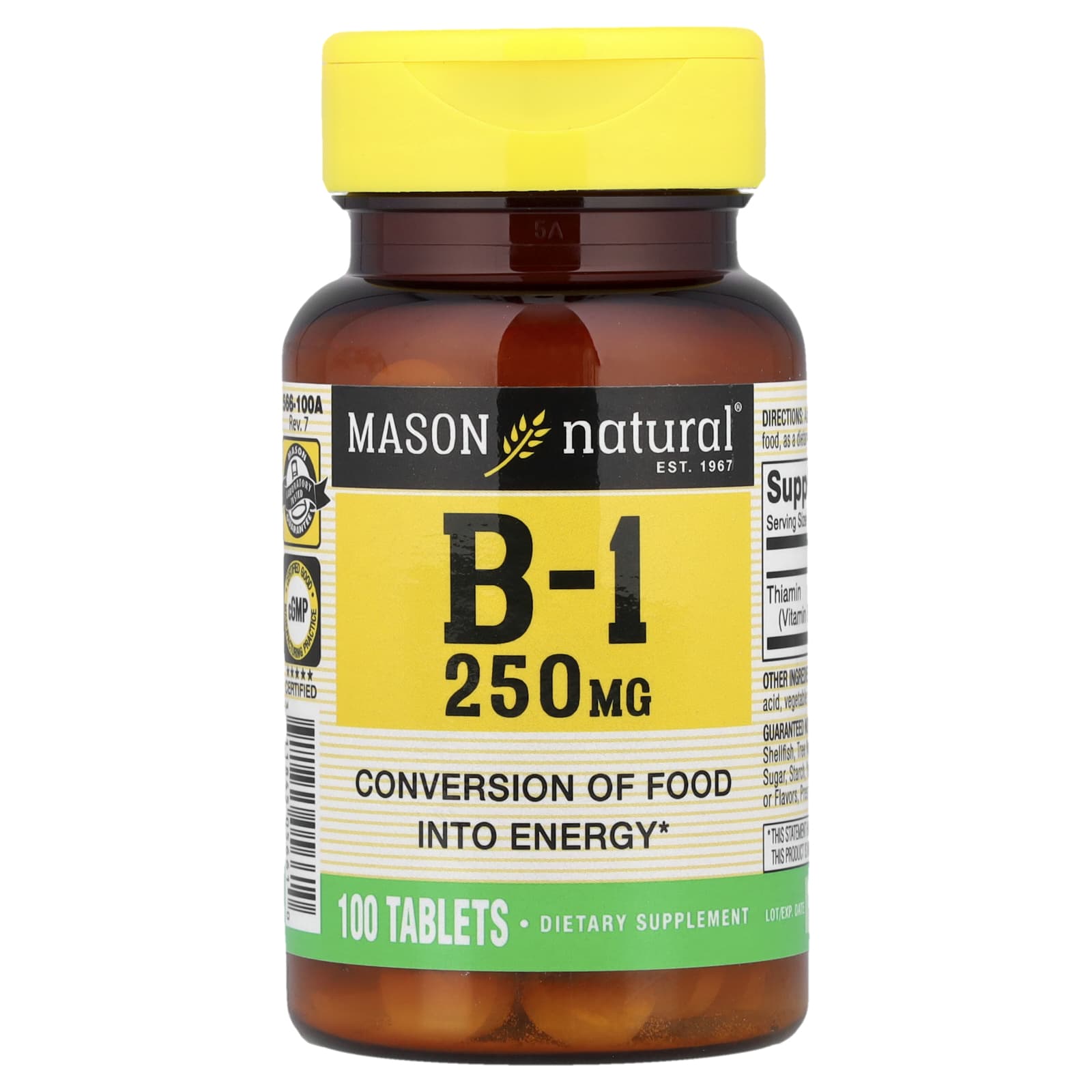 Витамин B1 Mason Natural, 250 мг, 100 таблеток