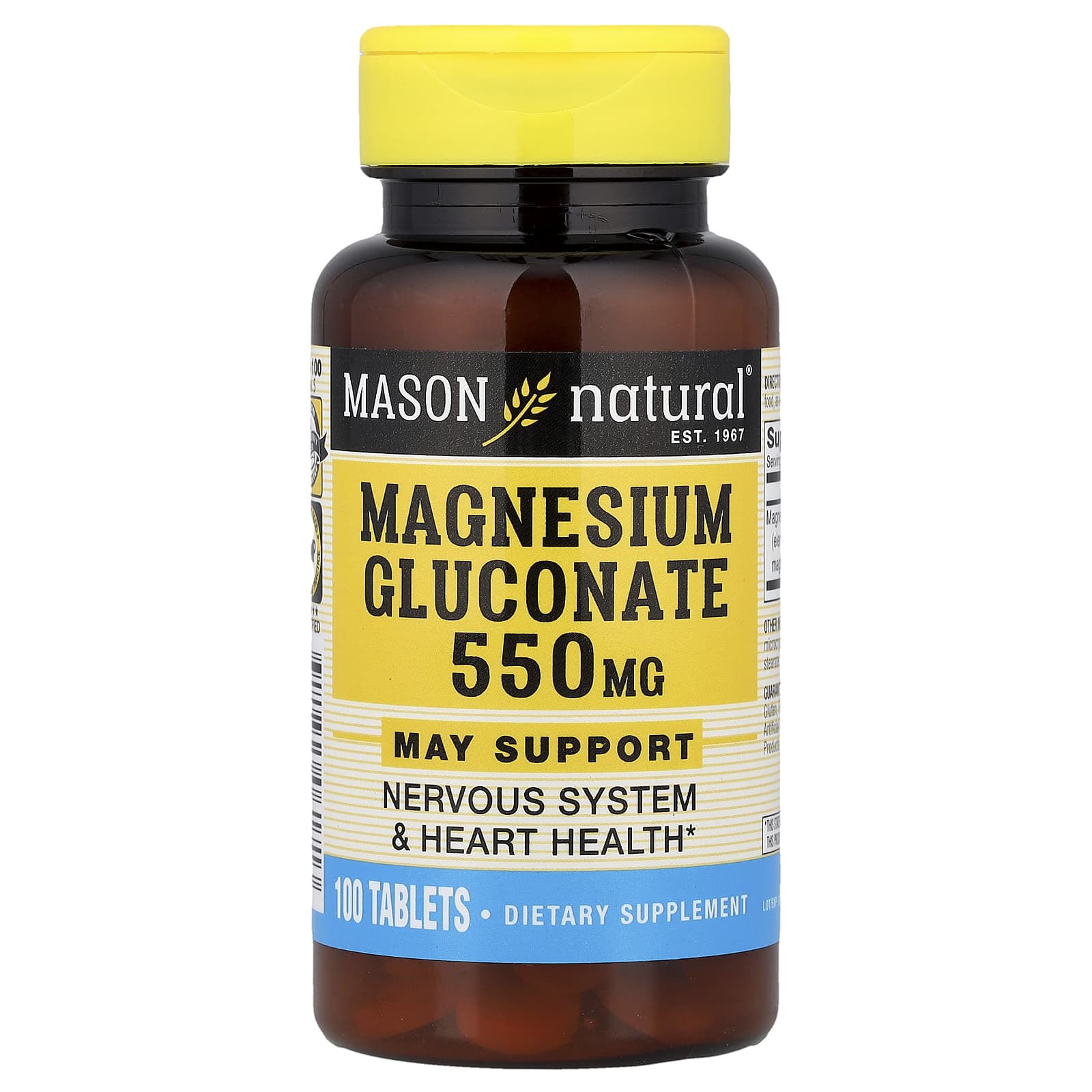 Магний Mason Natural Gluconate, 550 мг, 100 таблеток