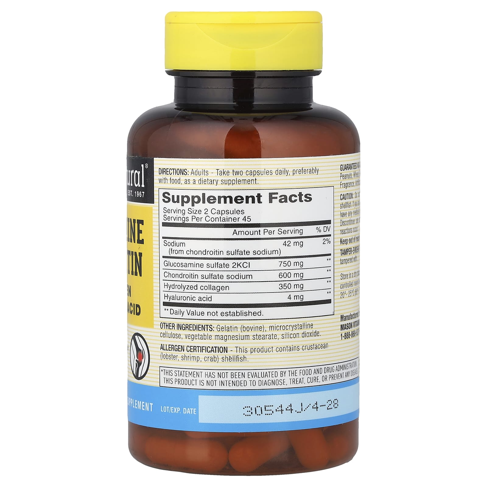 Гиалуроновая кислота Mason Natural Glucosamine Chondroitin with Collagen &, 90 капсул — фото 2