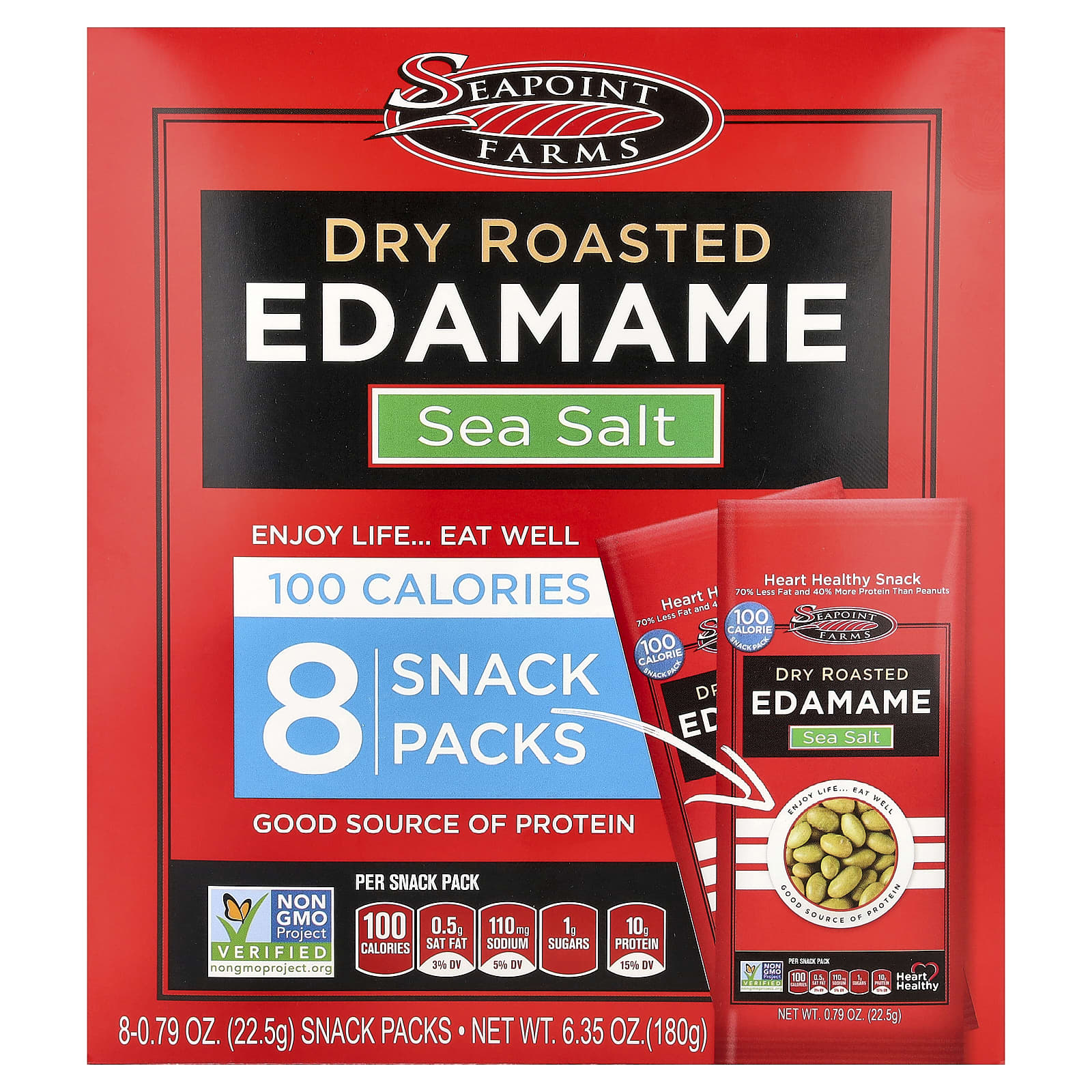 Морская соль Seapoint Farms Dry Roasted Edamame 8 Snack Packs, 22.5 г — фото 2