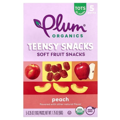 Закуски из мягких фруктов Plum Organics, 12+ месяцев, Персик, 5 упаковок по 10 г