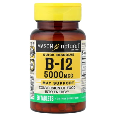 Витамин B12 Mason Natural Quick Dissolve, 5000 мкг, 30 таблеток