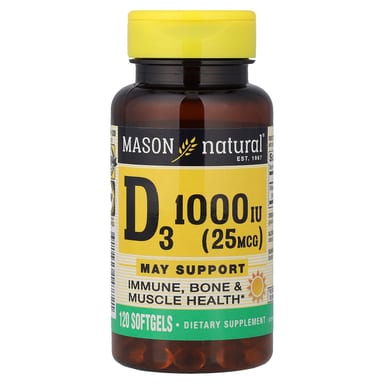 Витамин D3 Mason Natural, 25 мкг (1000 МЕ), 120 мягких капсул