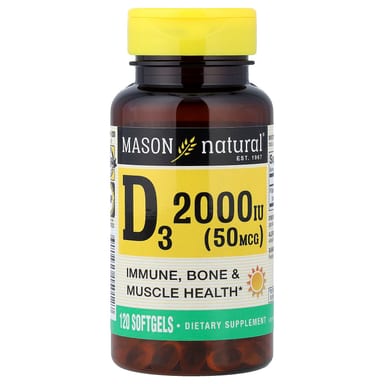 Витамин D3 Mason Natural, 50 мкг (2000 МЕ), 120 мягких капсул