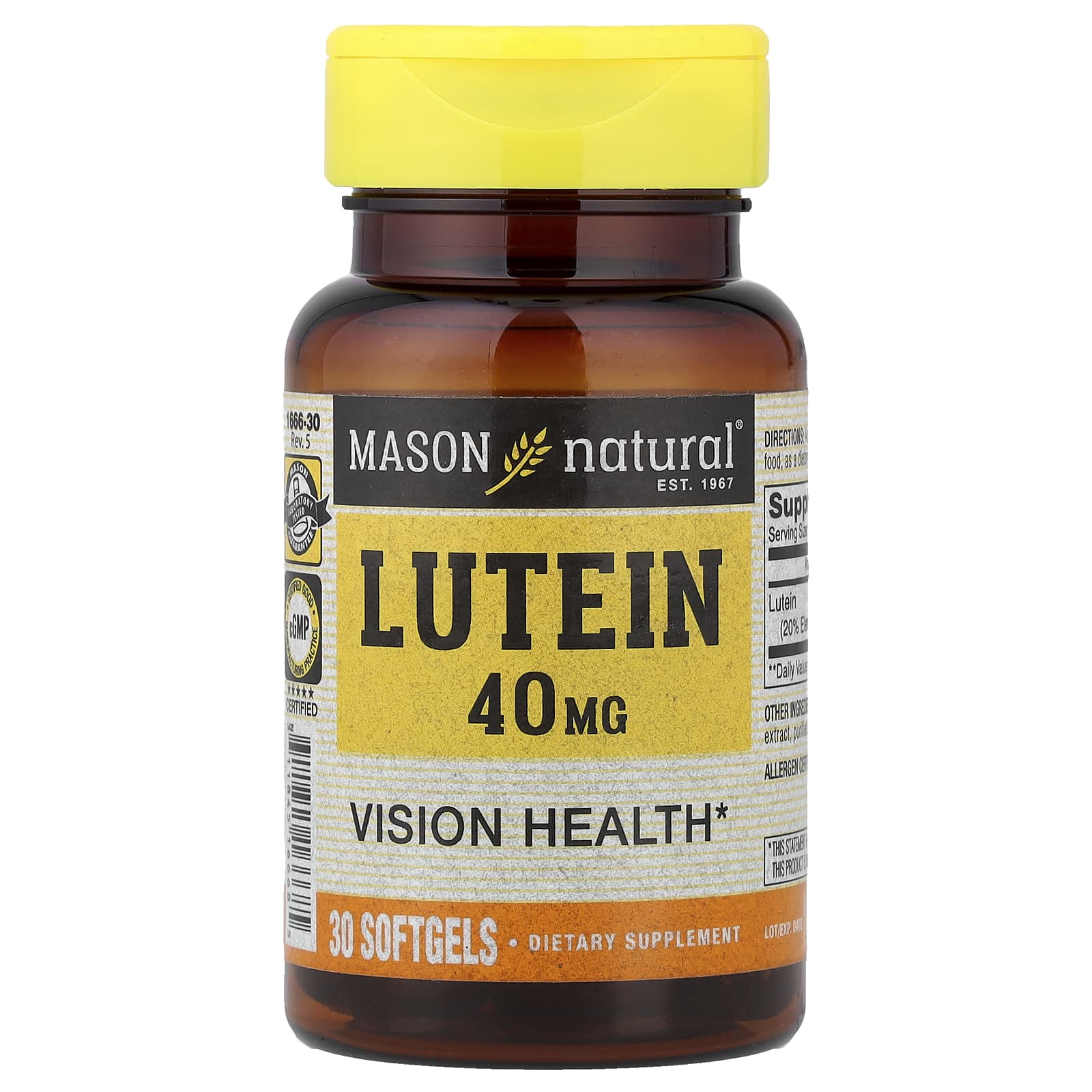 Лютеин Mason Natural, 40 мг, 30 мягких капсул
