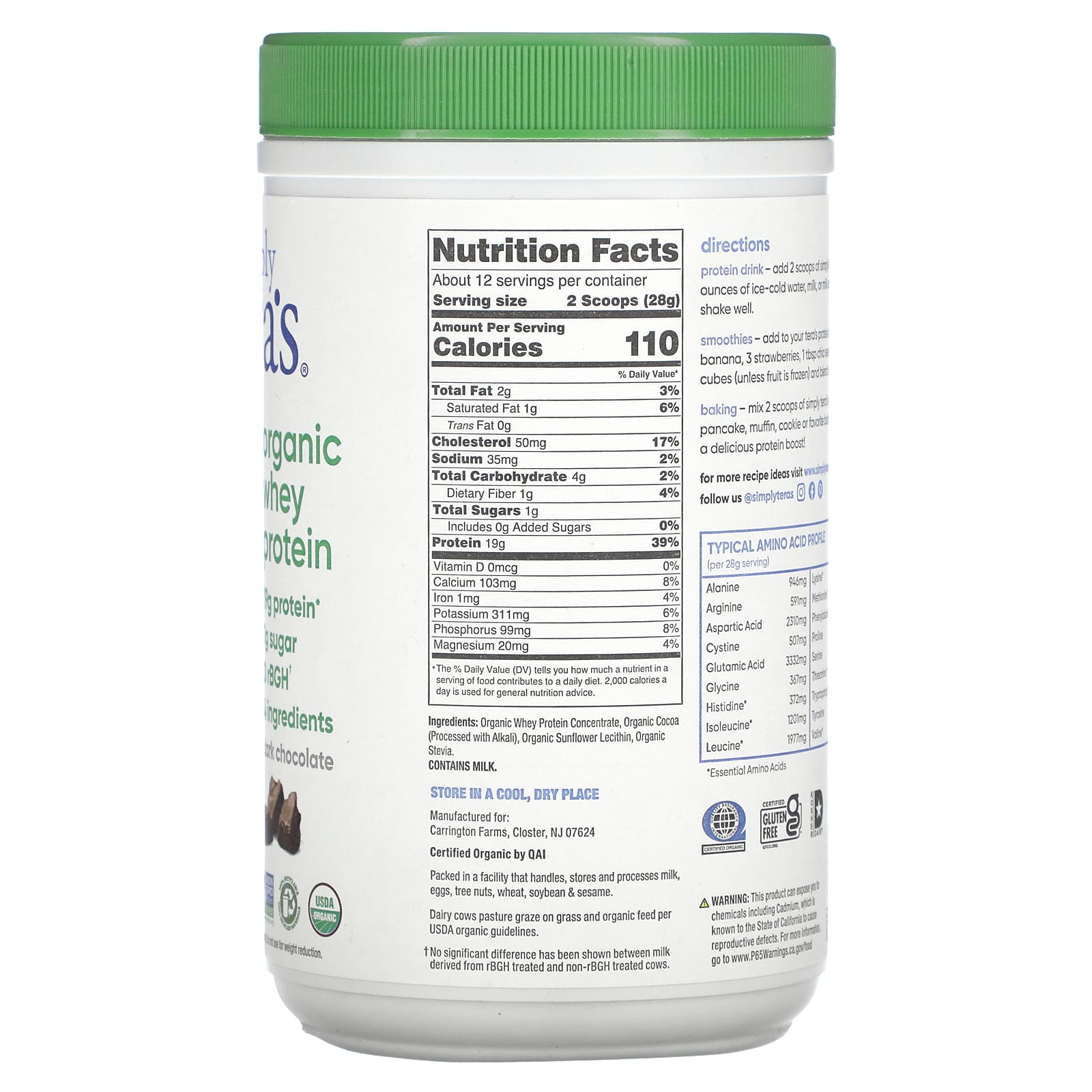 Темный шоколад Simply Tera's Organic Whey Protein, 340 г — фото 2