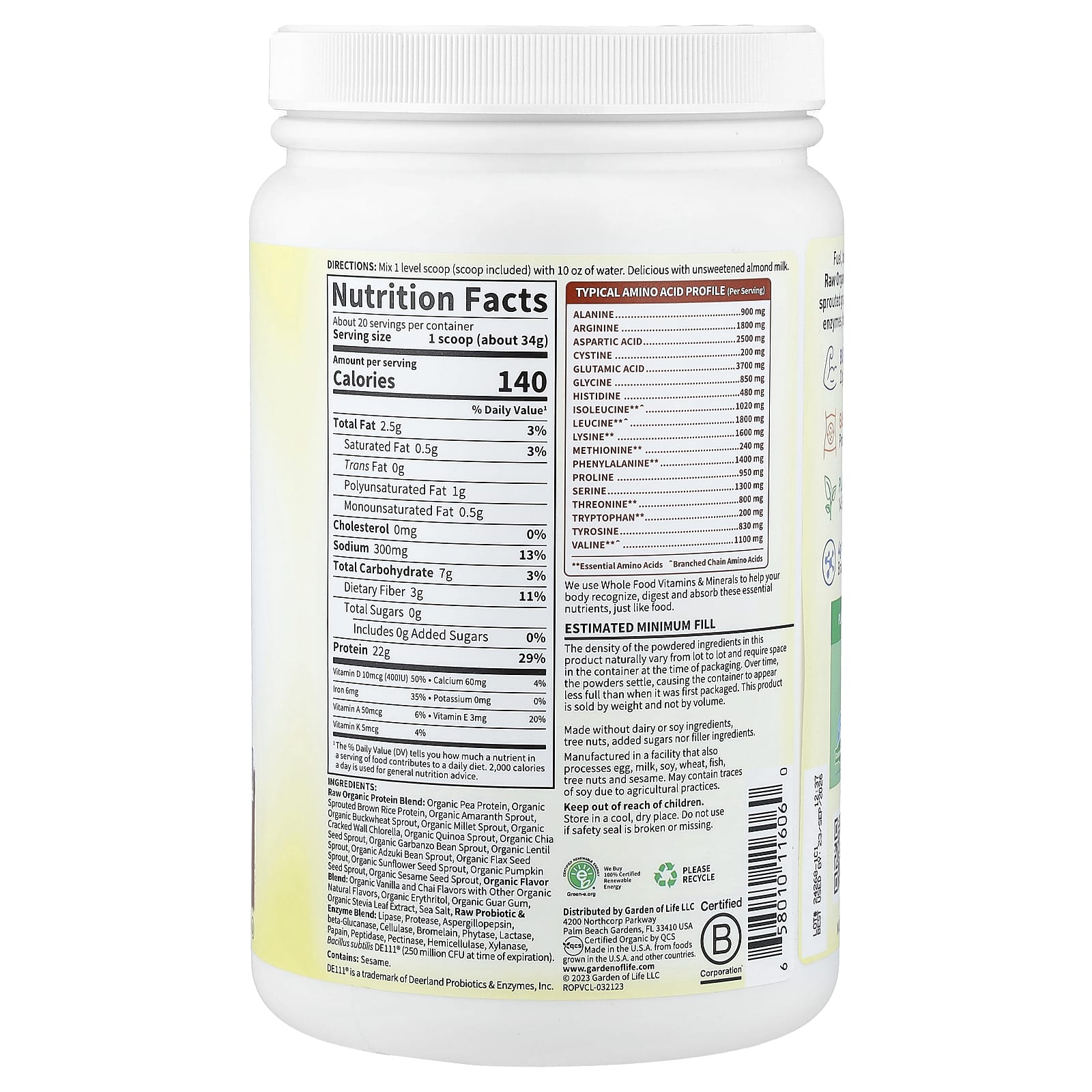 Протеин Garden of Life RAW Organic Vanilla Chai, 680 г, 1 lb — фото 2