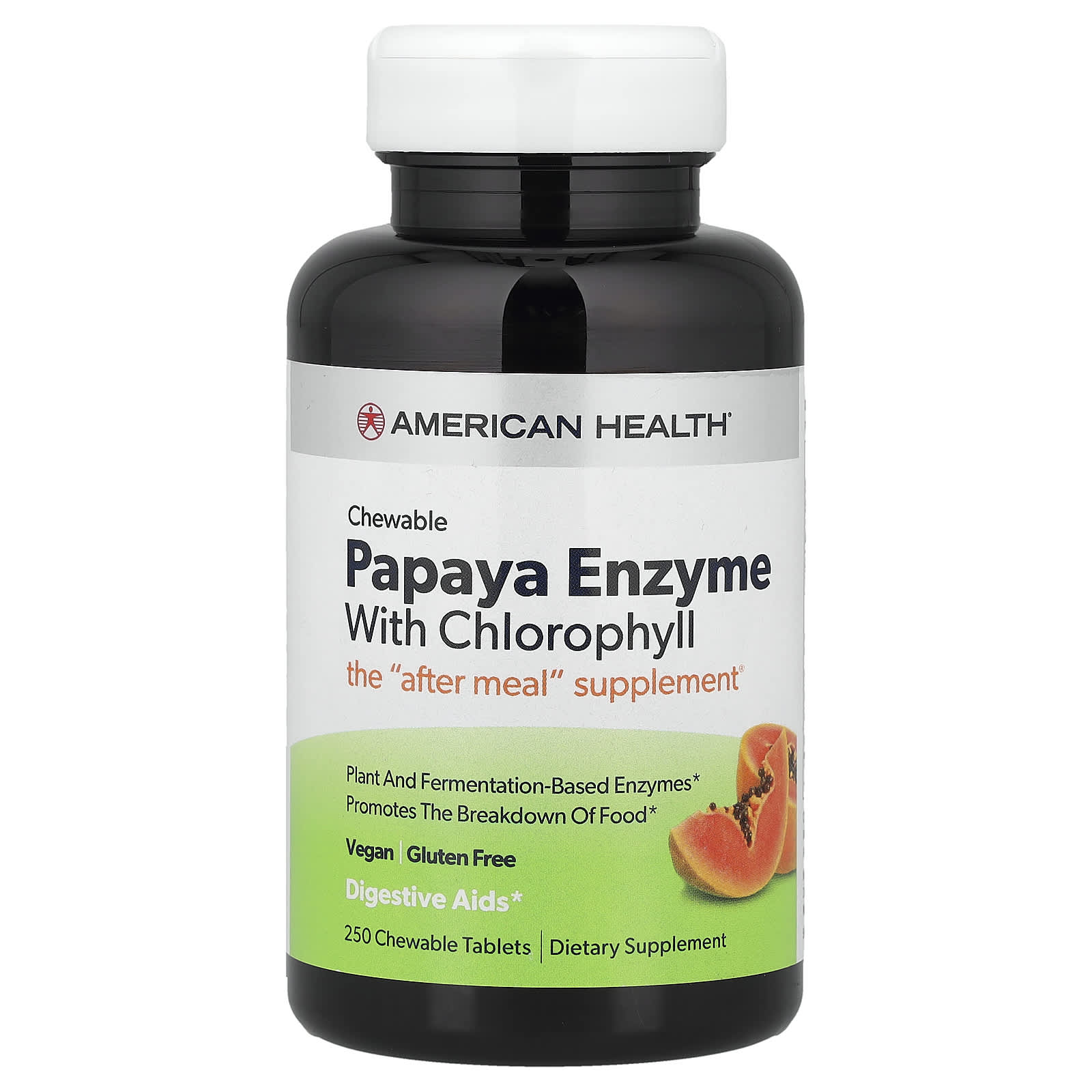 Хлорофилл American Health Chewable Papaya Enzyme, 250 жевательных таблеток