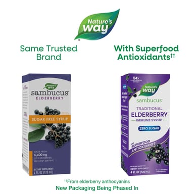 Бузина Nature's Way Sambucus® Traditional Immune Syrup Zero Sugar, 120 мл