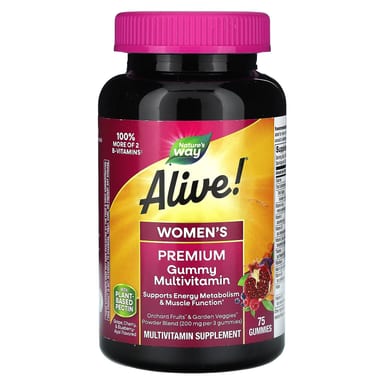 Мультивитамины Nature's Way Alive! Women's Premium Gummy Cherry & Blueberry Acai, вкус Grape, 75 жевательных пастилок