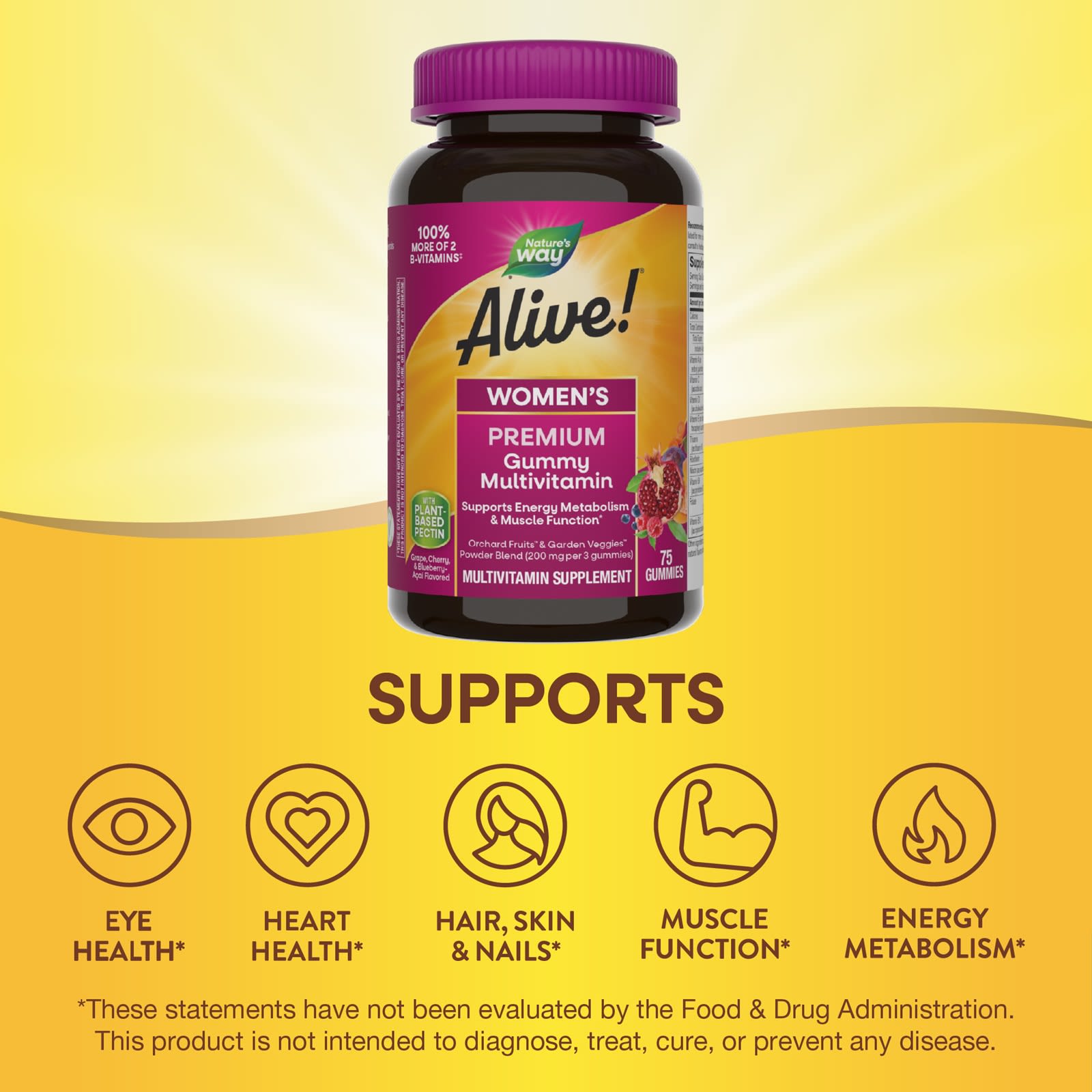 Мультивитамины Nature's Way Alive! Women's Premium Gummy Cherry & Blueberry Acai, вкус Grape, 75 жевательных пастилок — фото 4