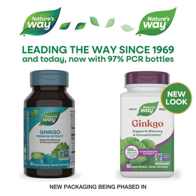 Гинкго билоба Nature's Way Standardized Extract, 60 растительных капсул