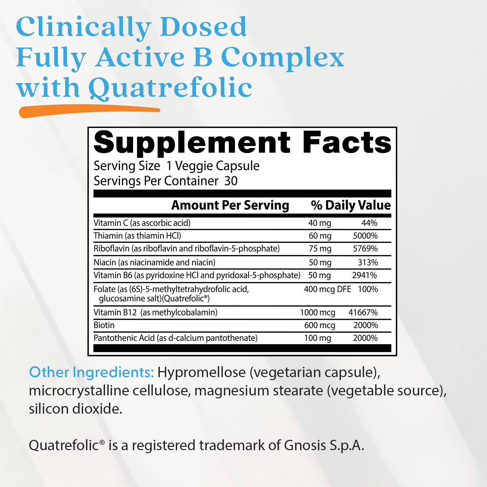 Комплекс витаминов B Doctor's Best Fully Active with Quatrefolic®, 30 растительных капсул — фото 2