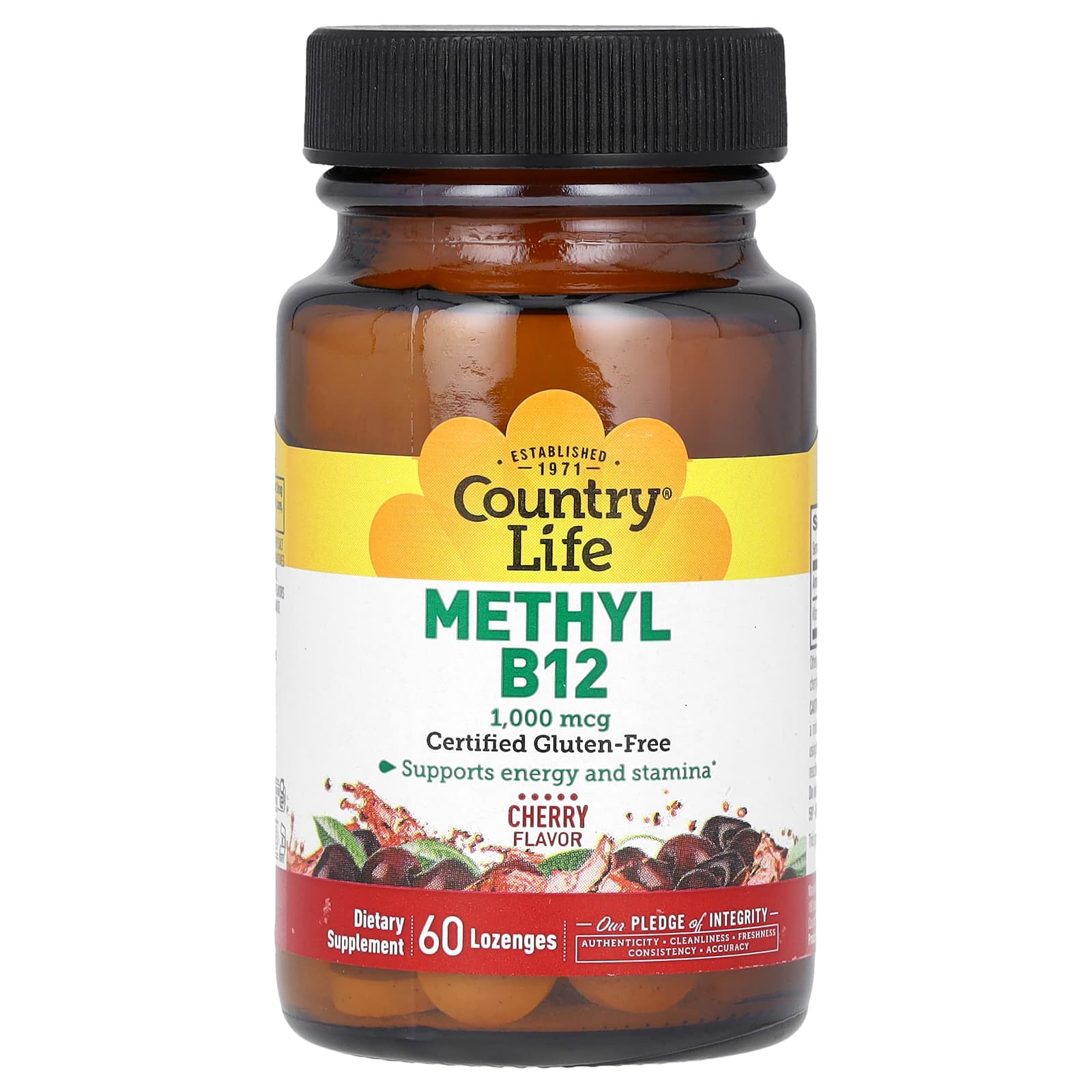 Метил B12 Country Life, вкус Cherry, 1000 мкг, 60 пастилок