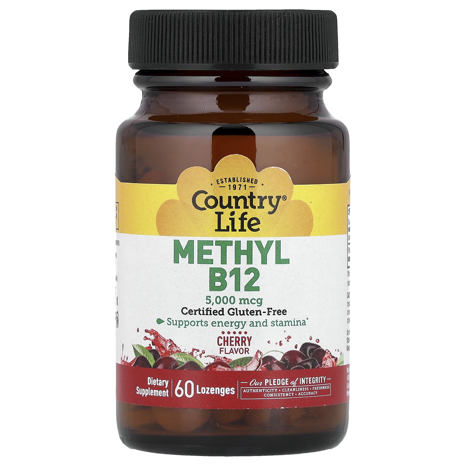 Метил B12 Country Life, вкус Cherry, 5000 мкг, 60 пастилок