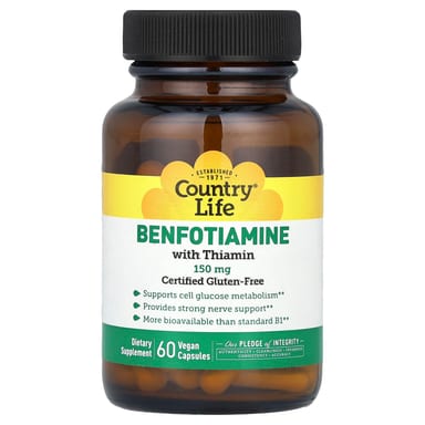 Бенфотиамин Country Life with Thiamin, 150 мг, 60 растительных капсул