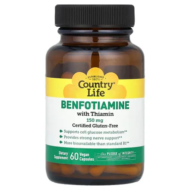 Фото товара: Бенфотиамин Country Life with Thiamin, 150 мг, 60 растительных капсул