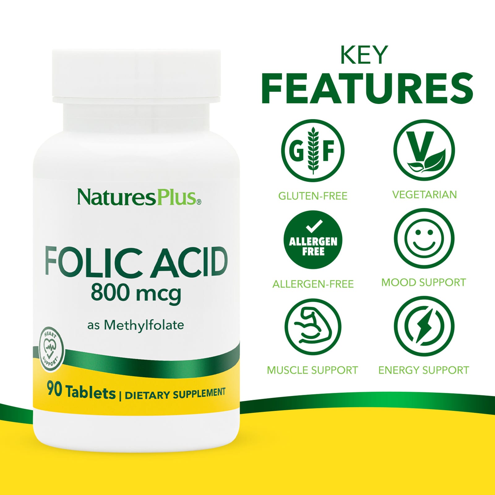 Фолиевая кислота NaturesPlus as Methylfolate, 800 мкг, 90 таблеток — фото 3