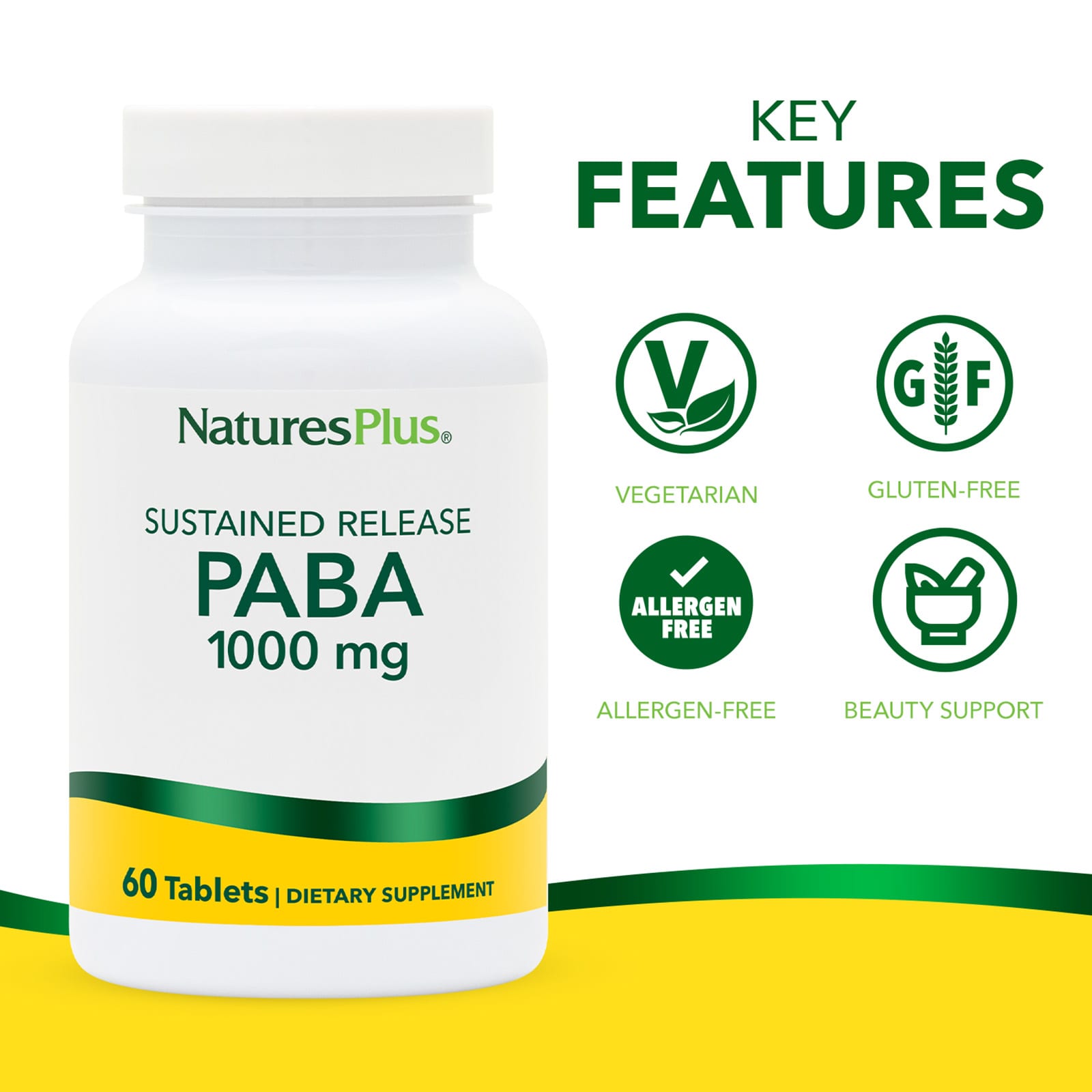 ПАБК NaturesPlus, пролонгированное высвобождение, 1000 мг, 60 таблеток — фото 3