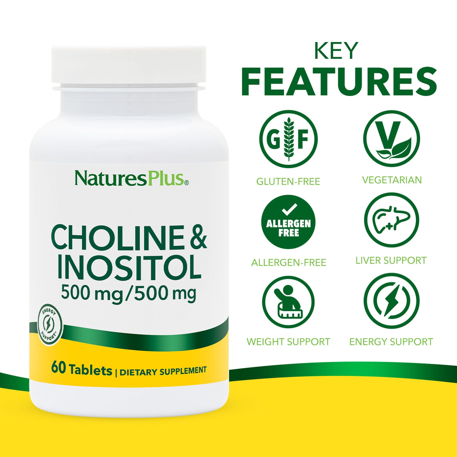 Инозитол NaturesPlus Choline &, 60 таблеток — фото 3
