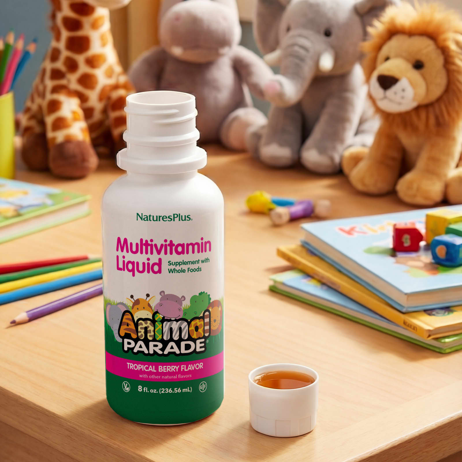 Мультивитамины NaturesPlus Animal Parade® Liquid Tropical Berry, 236.56 мл, жидкая форма — фото 5