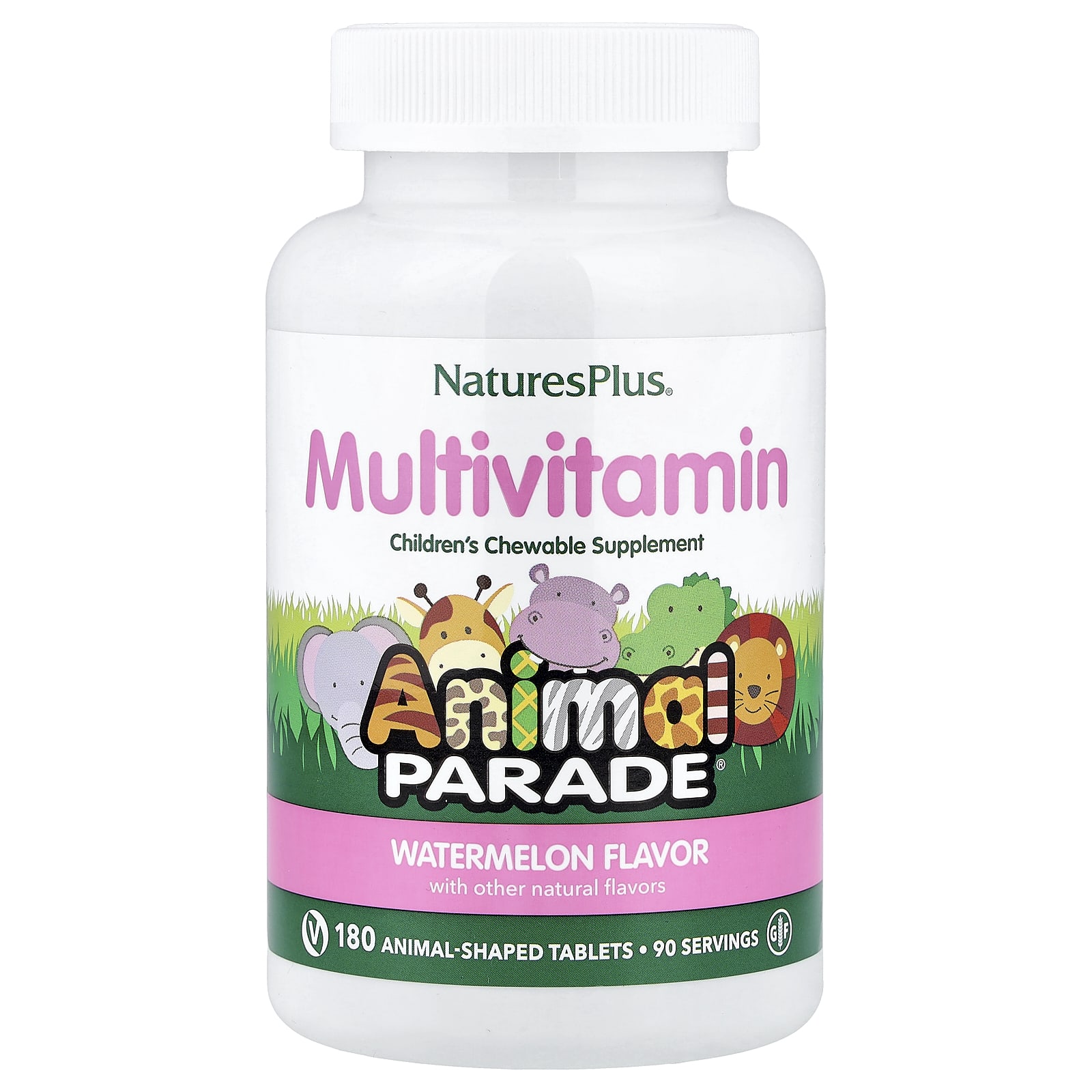 Детские жевательные мультивитамины NaturesPlus Animal Parade®, оттенок Watermelon, 180 жевательных таблеток в форме животных