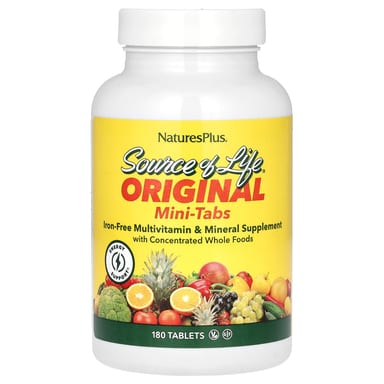 Мультивитаминно-минеральный комплекс NaturesPlus Source of Life Original Mini-Tabs Supplement with Concentrated Whole Foods Iron-Free, 180 таблеток