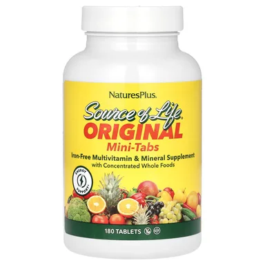 Фото товара: Мультивитаминно-минеральный комплекс NaturesPlus Source of Life Original Mini-Tabs Supplement with Concentrated Whole Foods Iron-Free, 180 таблеток