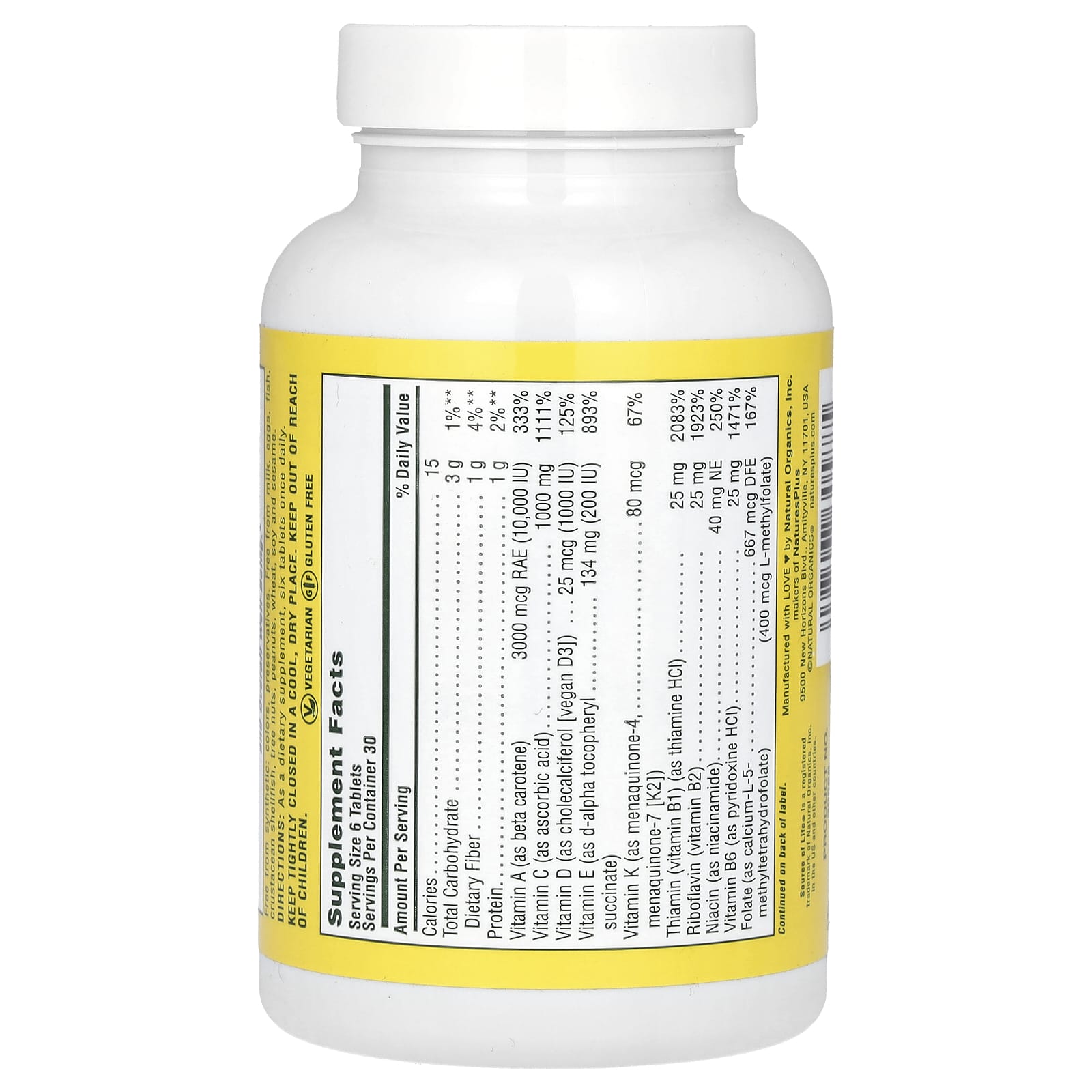 Мультивитаминно-минеральный комплекс NaturesPlus Source of Life Original Mini-Tabs Supplement with Concentrated Whole Foods Iron-Free, 180 таблеток — фото 2