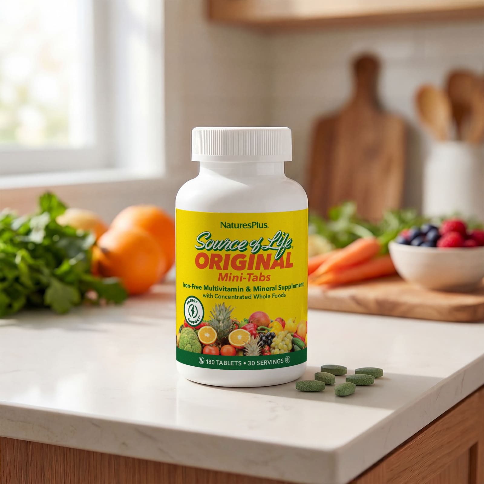 Мультивитаминно-минеральный комплекс NaturesPlus Source of Life Original Mini-Tabs Supplement with Concentrated Whole Foods Iron-Free, 180 таблеток — фото 6