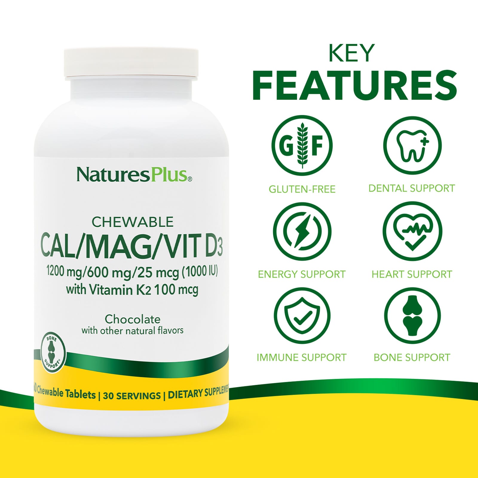 Шоколад NaturesPlus Chewable Cal/Mag/Vit D3, 60 жевательных таблеток — фото 3