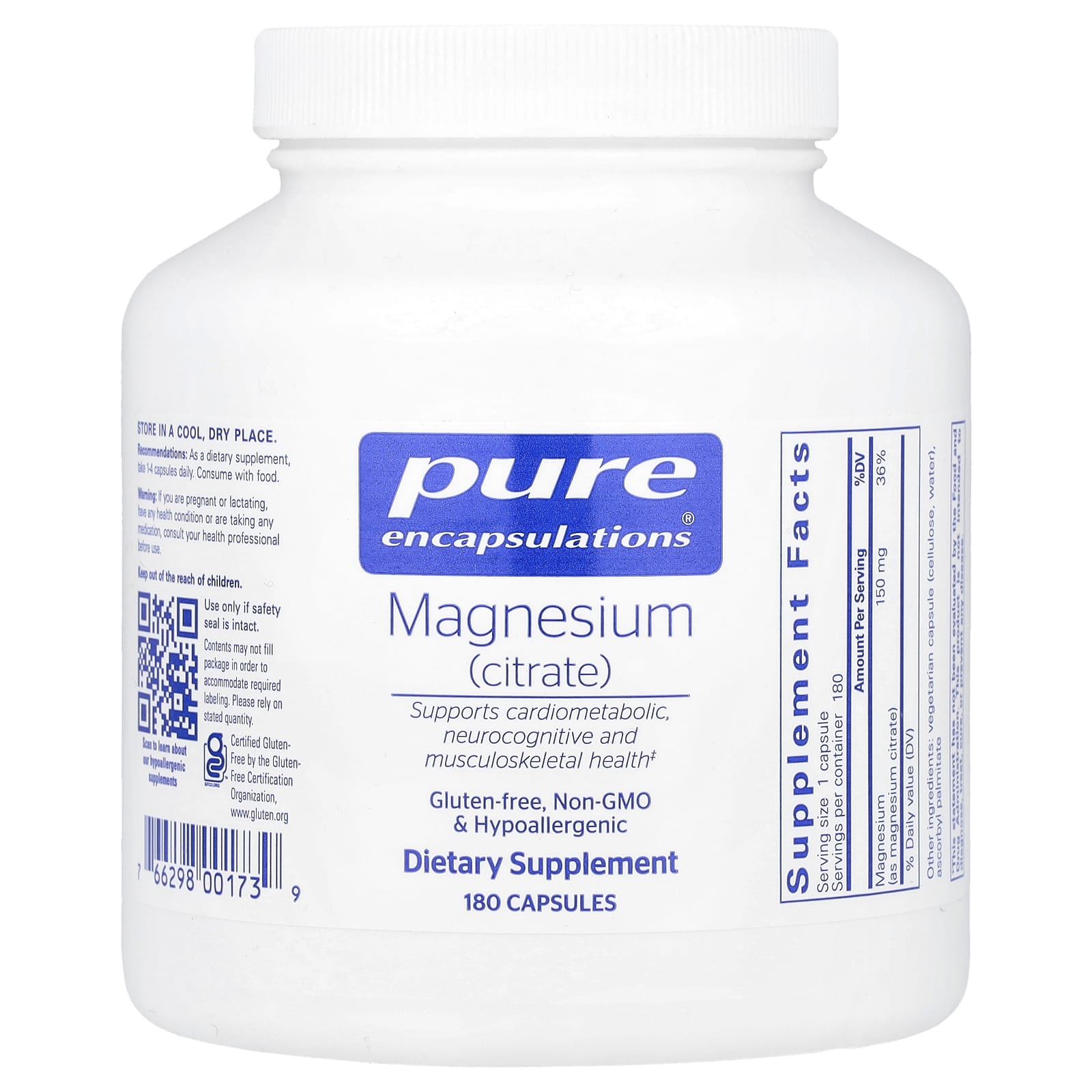 Магний Pure Encapsulations (Citrate), 150 мг, 180 капсул