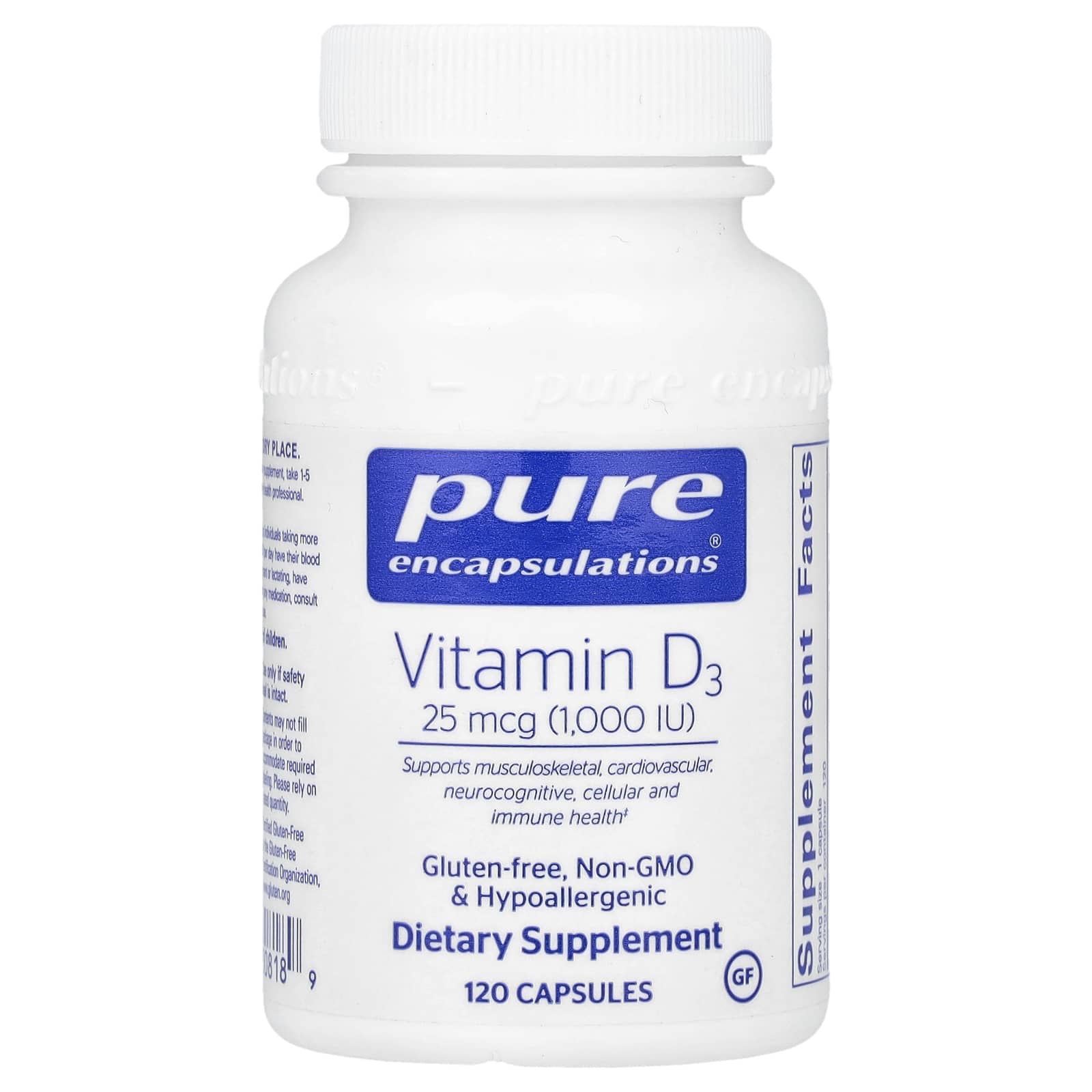 Витамин D3 Pure Encapsulations, 25 мкг (1000 МЕ), 120 капсул