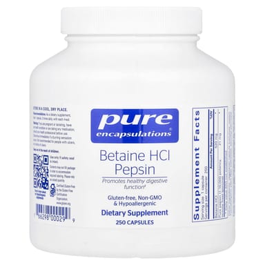 Бетаин HCl Pure Encapsulations Pepsin, 250 капсул