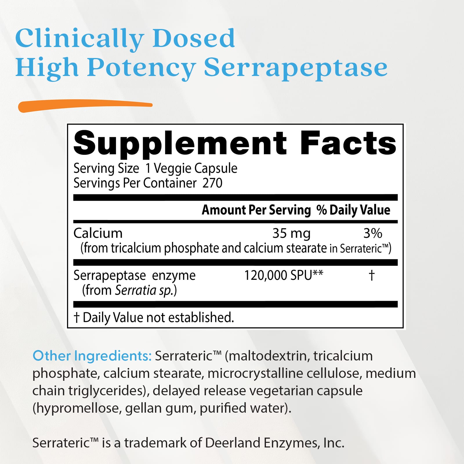 Серрапептаза Doctor's Best High Potency 120, оттенок 000 SPU, 270 растительных капсул — фото 4