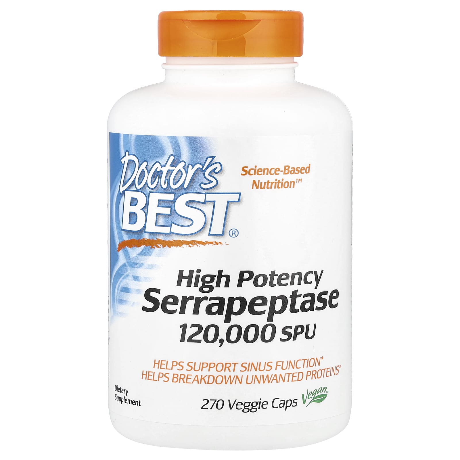 Серрапептаза Doctor's Best High Potency 120, оттенок 000 SPU, 270 растительных капсул