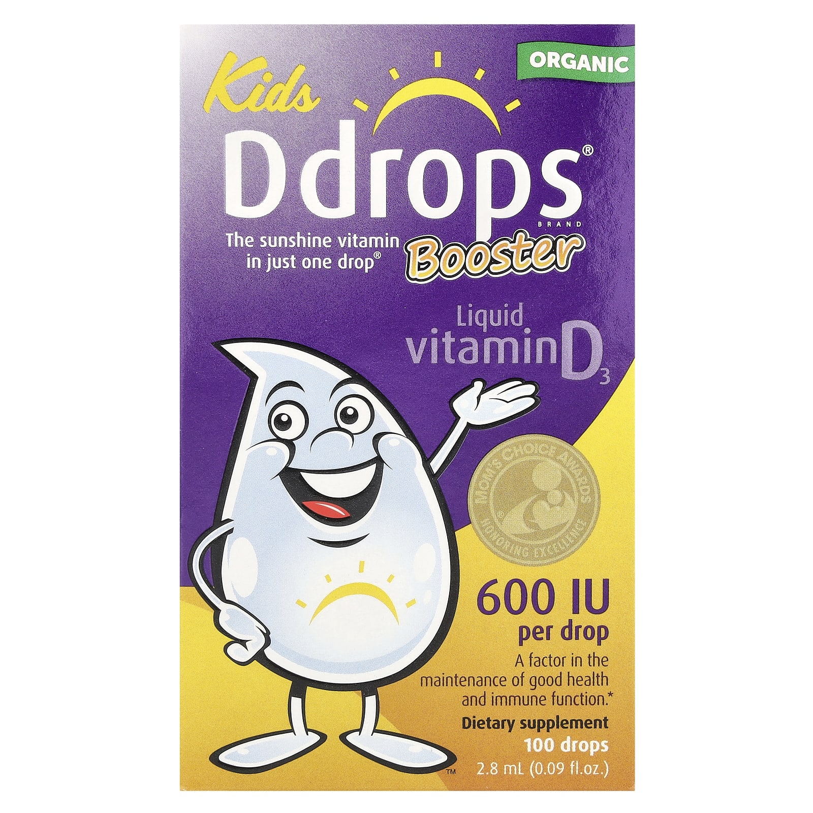 Витамин D3 Ddrops Organic Liquid, оттенок Booster, 15 мкг (600 МЕ), 2.8 мл, жидкая форма — фото 2