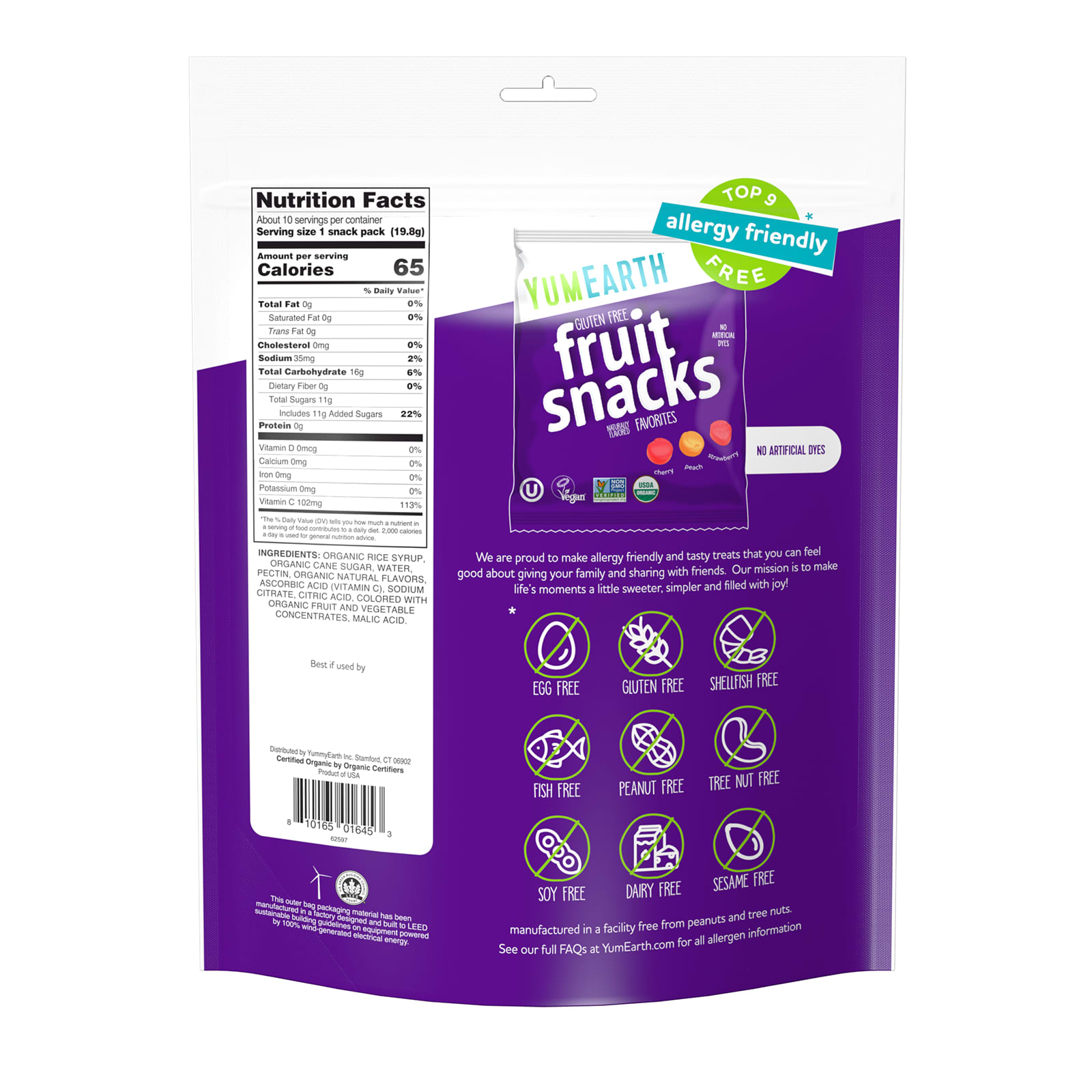 Снек YumEarth Fruit Snacks 10 Packs, оттенок Favorites, 19.8 г — фото 2