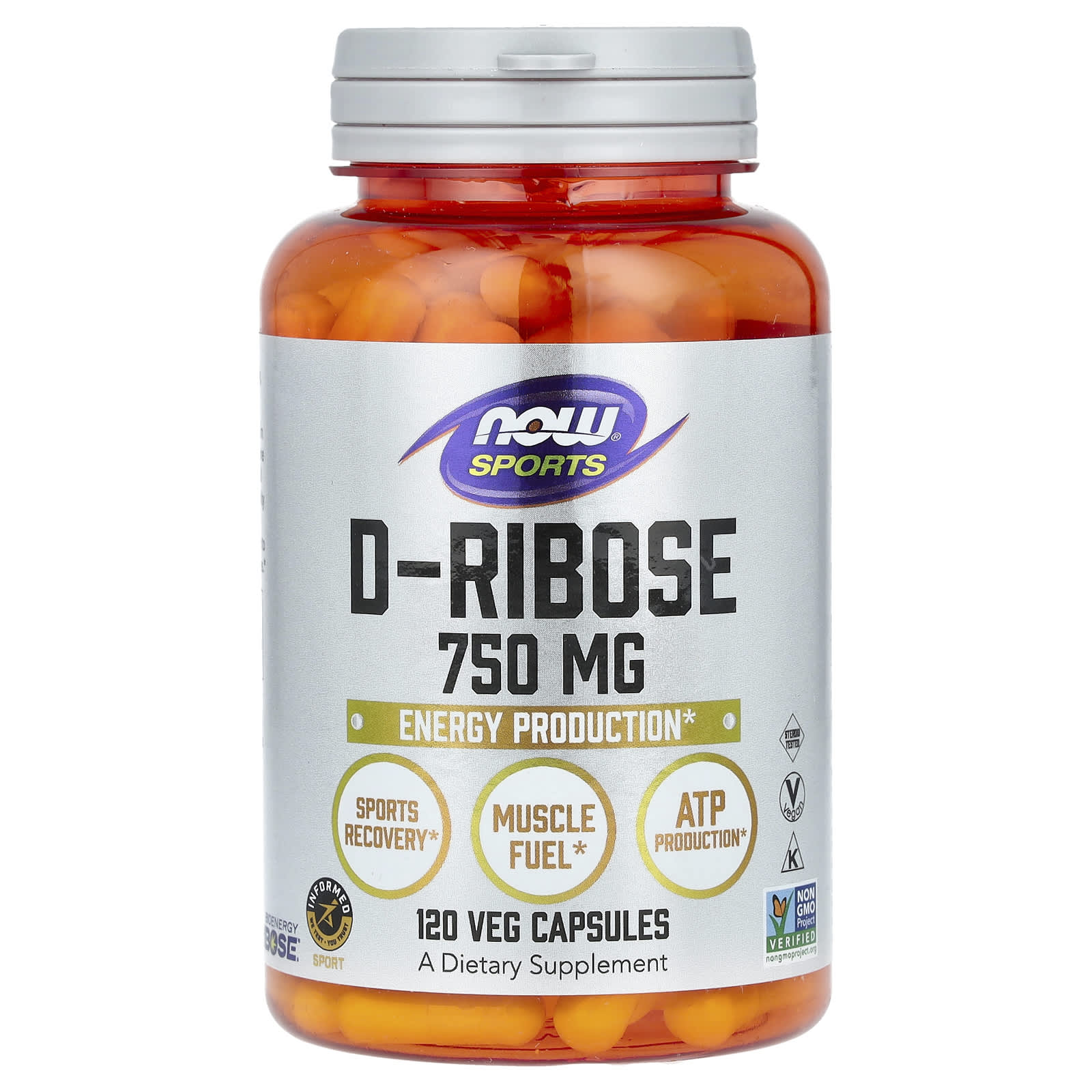 D-рибоза NOW Foods D-Ribose, 750 мг, 120 растительных капсул